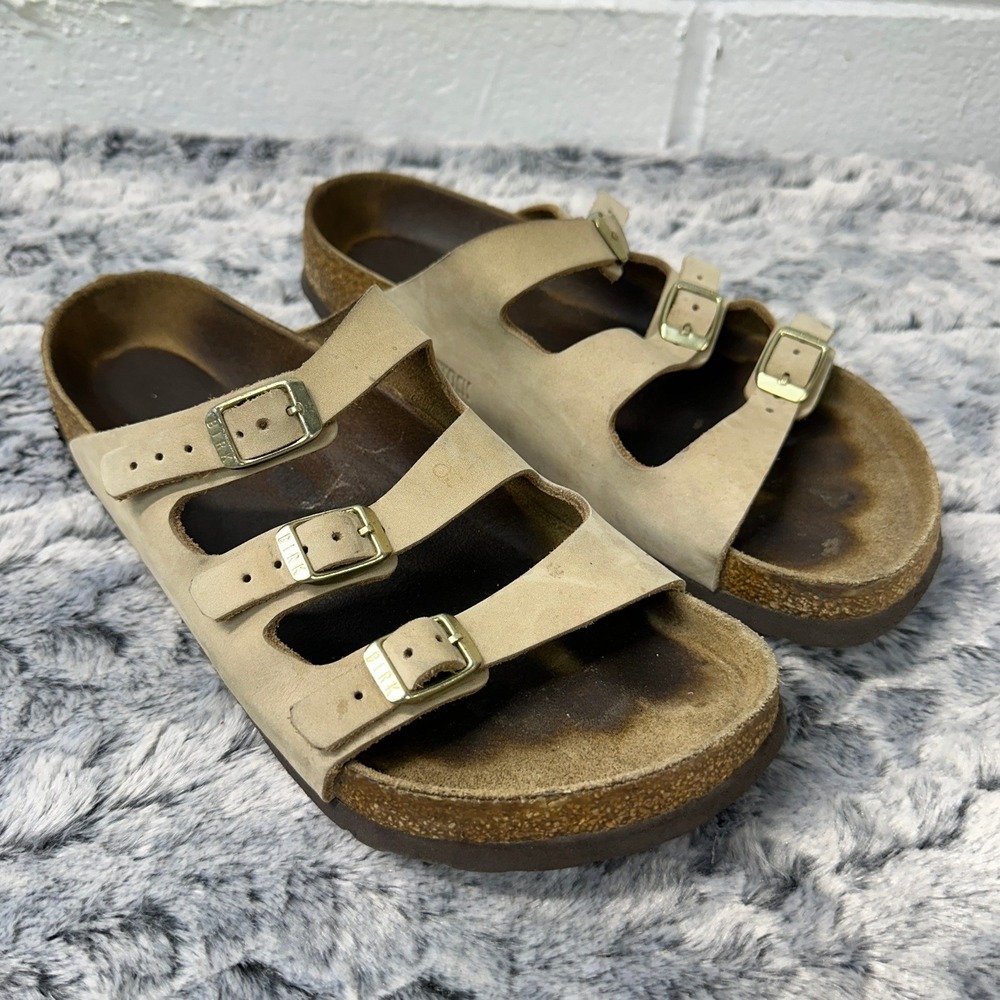 Birkenstock Florida Sandals Tan Suede Triple Strap / Womens 7